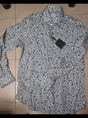Massimo Dutti Linen Shirt Jacket with Navy Leaf Print